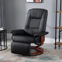 HOMCOM Faux Leather Manual Recliner, Adjustable Swivel Lounge Chair with Footrest, Armrest and Wrapped Wood Base for Living Room - Black(m-2)