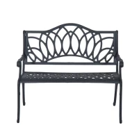 Outsunny 41" Lotus Flower Pattern Decorative Outdoor Garden Bench - Black(m-2)