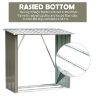 Outsunny 64" Steel Sturdy Firewood Covered Shed Storage Rack - Grey(m-7)