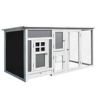 PawHut 32" Luxury Large Wooden Outdoor Open Covered Chicken Coop House with Run and Nesting Box - Gray and White(m-1)