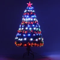 HomCom 4' Artificial Pre-Lit Fiber Optic LED Light-Up Christmas Tree with 8 Light Settings and Stand - Green(m-6)
