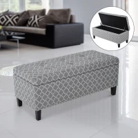 HomCom 42" Elegant Soft Fabric Tufted Storage Ottoman Bench Seat Bedroom Couch Footrest - Grey/White(m-1)