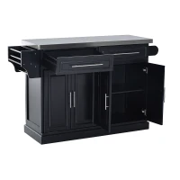 HomCom Modern Kitchen Rolling Island Cart Storage Cabinet with Stainless Steel Top - Black(m-10)