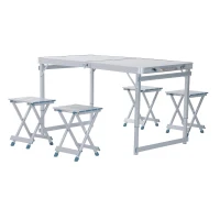 Outsunny 4' Aluminum Portable Folding Outdoor Picnic Camping Table with 4 Seats - Silver(m-1)