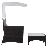 Outsunny 2 Piece Rattan Wicker Outdoor Loveseat with Sunshade Canopy and Nesting Ottoman Footrest - Brown(m-5)