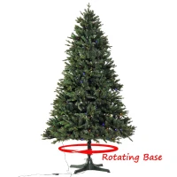 HomCom 6.9' PVC Needles Rotating Prelit Artificial Pine Christmas Tree - Green(m-9)
