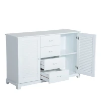 HomCom 47" Contemporary Craftsman Style Bathroom Cabinet Buffet Sideboard Countertop Tower with Drawers and Shutters - White(m-5)