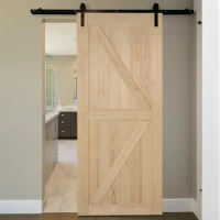 HOMCOM 7' H x 3' W Sturdy Sliding Barn Door, Unfinished Solid Spruce Wood Frame with Pre-Drilled Holes(m-2)