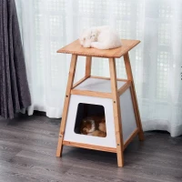 PawHut 24” Modern Wood Cat House and Side Table with Storage Shelf(m-9)