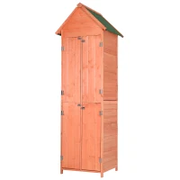 Outsunny Solid Pine Wood Lockable 4-Door Storage Shed with Shelving for Your Backyard Garden Organization Needs(m-1)