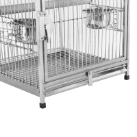 PawHut 25" Dome Top Stainless Steel Travel Bird Cage Carrier with Handle Perch(m-11)