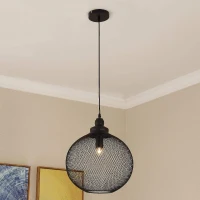 HomCom Retro Industrial Hanging Steel Globe Mesh Light Fixture Pendant - Black(m-6)