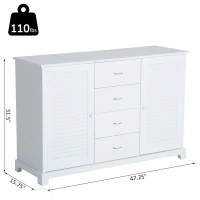 HomCom 47" Contemporary Craftsman Style Bathroom Cabinet Buffet Sideboard Countertop Tower with Drawers and Shutters - White(m-3)