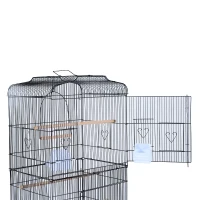 PawHut 63" Large Metal Wire Indoor Bird Cage Playhouse Kit with Detachable Rolling Stand, Storage Basket, and Accessories - Black(m-6)