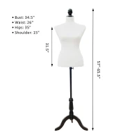 HomCom 35” - 26” - 35” Female Sewing Adjustable Mannequin Torso Dress Form With Tripod Base - White(m-3)