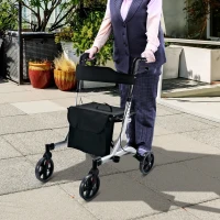 HomCom Aluminum Folding Rollator Walker w/ Seat and 8" Wheels(m-2)