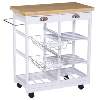 HOMCOM 30” Rolling Wood Top Kitchen Island Trolley Cart - White(m-1)