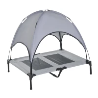 PawHut 36" x 30" Elevated Portable Mesh Dog Cot Outdoor Cooling Pet Cat Bed with UV Protection Canopy Shade(m-7)