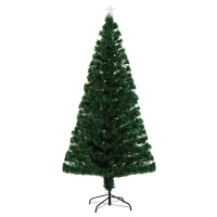 HomCom 6' Artificial Pre-Lit Fiber Optic Holiday Christmas Tree Xmas Decorative Shining Tree with 28 LED Lights(m-1)