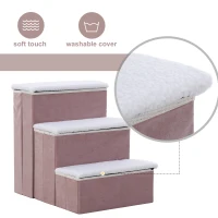 PawHut 3 Step Foldable Pet Stairs for Small Dogs  Suede Fleece  16” L x 20” H - Grey(m-4)