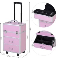 Soozier Large Makeup Train Case Professional MUA Vertical Rolling Full Travel Vanity Case - Pink(m-3)