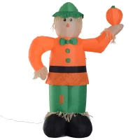 HOMCOM 7’ LED Outdoor Halloween Thanksgiving Inflatable Decoration - Smiling Scarecrow Holding Pumpkin(m-6)