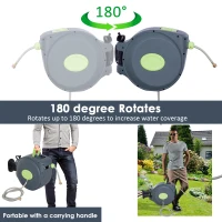 Outsunny 65’ Plastic Portable Outdoor Wall Mount Retractable Water Hose Reel(m-7)