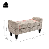 HomCom 42"  Accent Ottoman Upholstered Fabric Bench With Armrests - Script Print(m-3)