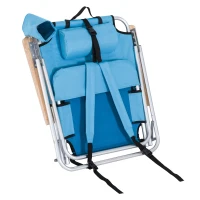 Outsunny Aluminum Outdoor Folding Reclining Camping Chair Backpack Portable Picnic Seat w/ Headrest And Cup Holder - Blue(m-8)