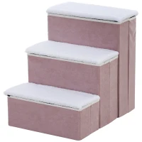 PawHut 3 Step Foldable Pet Stairs for Small Dogs  Suede Fleece  16” L x 20” H - Grey(m-1)