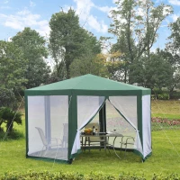 Outsunny Outdoor Hexagon Gazebo Cathedral Style Roof Party Gazebo with Mesh Walls - Green(m-1)