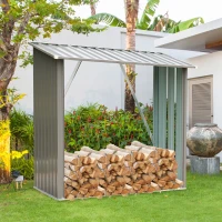 Outsunny 64" Steel Sturdy Firewood Covered Shed Storage Rack - Grey(m-6)