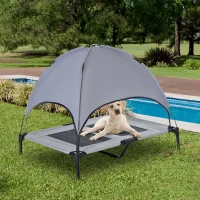 PawHut 36" x 30" Elevated Portable Mesh Dog Cot Outdoor Cooling Pet Cat Bed with UV Protection Canopy Shade(m-1)