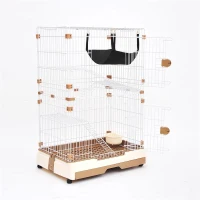 Pawhut 43" 2 Tier Rolling Pet Crate Playpen Cat Cage w/ Hammock - Brown(m-3)