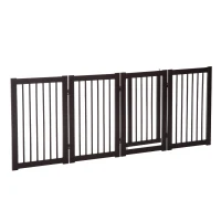 PawHut 31" x 81" 4 Panel Freestanding Wooden Expandable Pet Gate with Door(m-2)