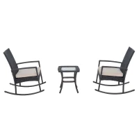 Outsunny 3 Piece Outdoor PE Rattan Wicker Rocking Chair and Tea Table Set - Dark Grey/ Cream(m-6)