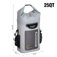Outsunny 25 Quart Capacity Soft Sided Waterproof Insulated Backpack Cooler Bag - Grey(m-8)