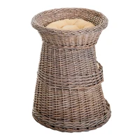 PawHut 24" 3 Tier Round Rattan Wicker Elevated Cat Bed Condo with Cushions(m-6)