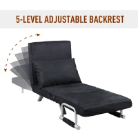 HomCom Single Person Folding 5 Position Steel Convertible Sleeper Bed Sofa Chair - Black(m-5)