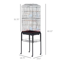 PawHut 63" Large Metal Wire Indoor Bird Cage Playhouse Kit with Detachable Rolling Stand, Storage Basket, and Accessories - Black(m-3)