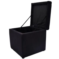 HomCom 16” Cube Microfiber Tufted Storage Ottoman Footrest Seat - Black(m-4)