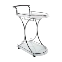 Monarch Contemporary Frosted Glass Shelves Chrome Metal Frame Drink Serving Cart with Bottle and Glass Storage(m-1)