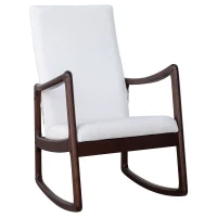 HomCom Modern Wood Rocking Chair Indoor Porch Furniture for Living Room - Coffee Brown / White with Cushion(m-2)