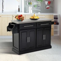 HomCom 36" Stainless Steel Top Deluxe Rolling Kitchen Cart With Storage- Black(m-2)