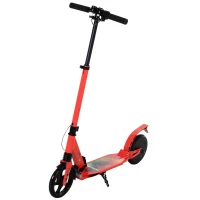 HOMCOM Kick E-Scooter Folding Adjustable - 8" Solid Wheels - Designed For Ages 14+ - Red(m-1)