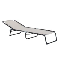 Outsunny Folding Beach Chaise Lounge, 4 Adjustable Positions, Cream White, Portable(m-8)