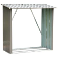 Outsunny 64" Steel Sturdy Firewood Covered Shed Storage Rack - Grey(m-2)