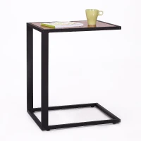 Open Box HomCom 26” Wood Metal C-Shape End Accent Side Snack Table - Wood Grain/Black(m-1)