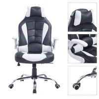 HomCom High Back Racing Style Ergonomic Gaming Chair With Armrest, Lumbar And Head Support - White / Black(m-7)