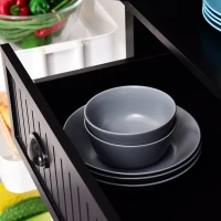 HomCom 72" Traditional Colonial Style Freestanding Kitchen Pantry Cupboard Storage Cabinet with Drawers - Black(m-8)